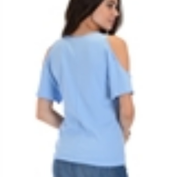 Blue-Ribbed Open Shoulder Top! - Picture 3 of 4